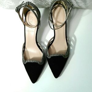 JCrew Colette Ankle-wrap Pumps in Black Suede